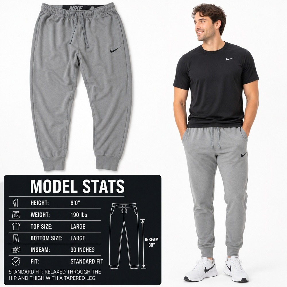 Nike Dri-FIT Mens Gray Tapered‎ Training Joggers Sweatpants Large 862